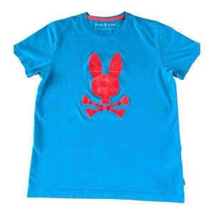 Psycho Bunny Blue T-Shirt Magenta Velvet Bunny Logo Extra Small 100% Cotton Tee